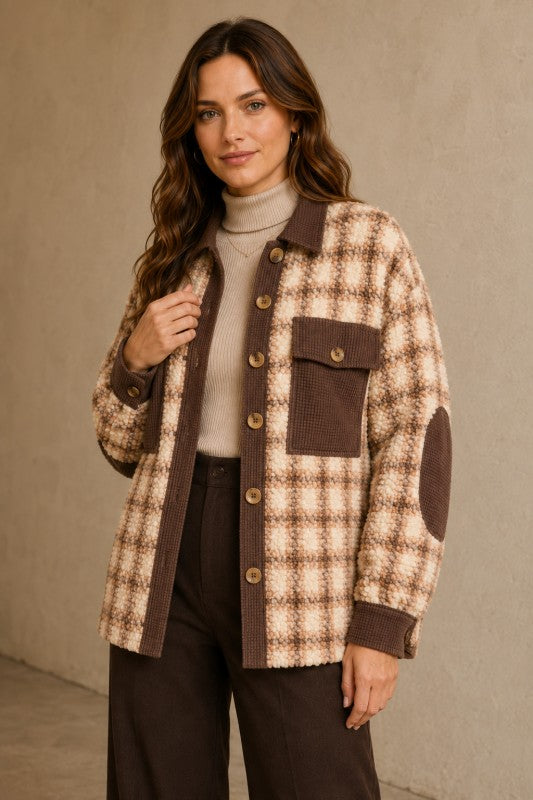 Plus Size Plaid Sherpa & Corduroy Jacket
