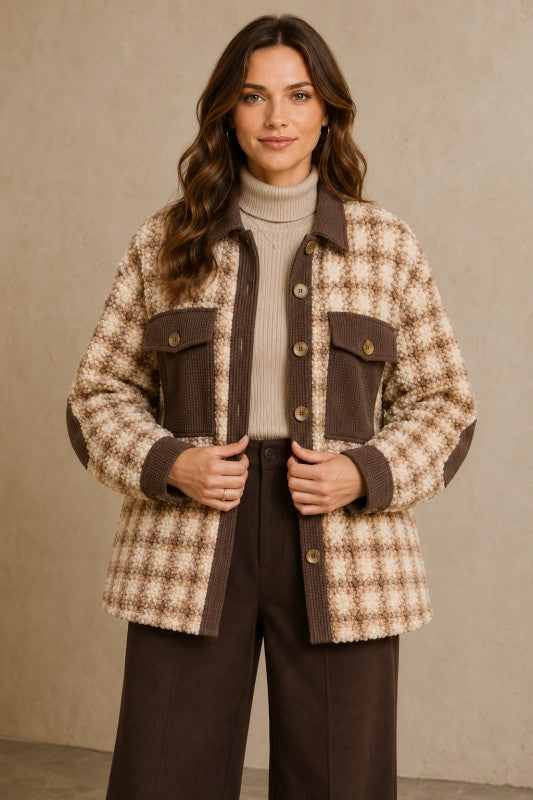 Plus Size Plaid Sherpa & Corduroy Jacket