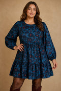 Plus Size Tiered Floral Long-Sleeve Dress