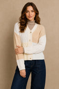 Patchwork Cable-Knit V-Neck Cardigan