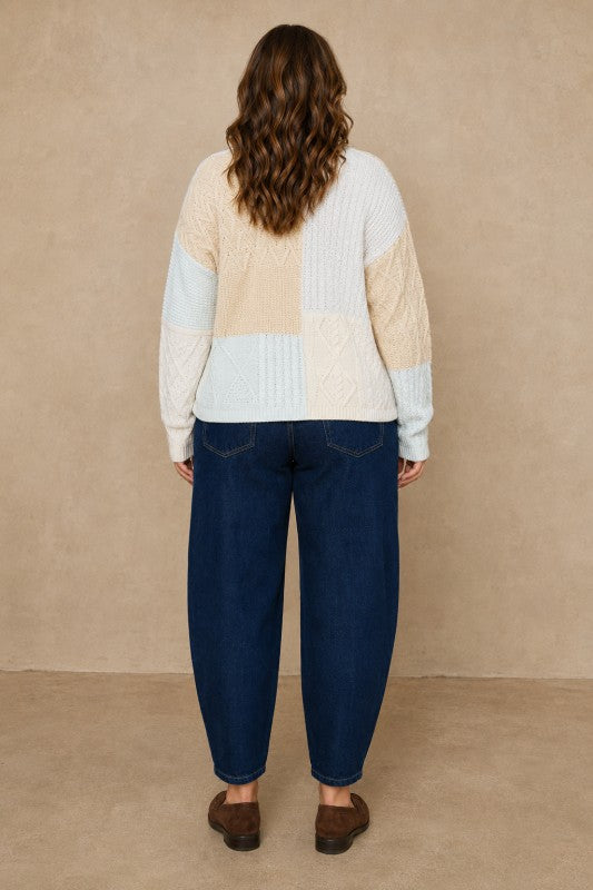 Plus Size Patchwork Cable-Knit Cardigan