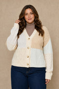 Plus Size Patchwork Cable-Knit Cardigan