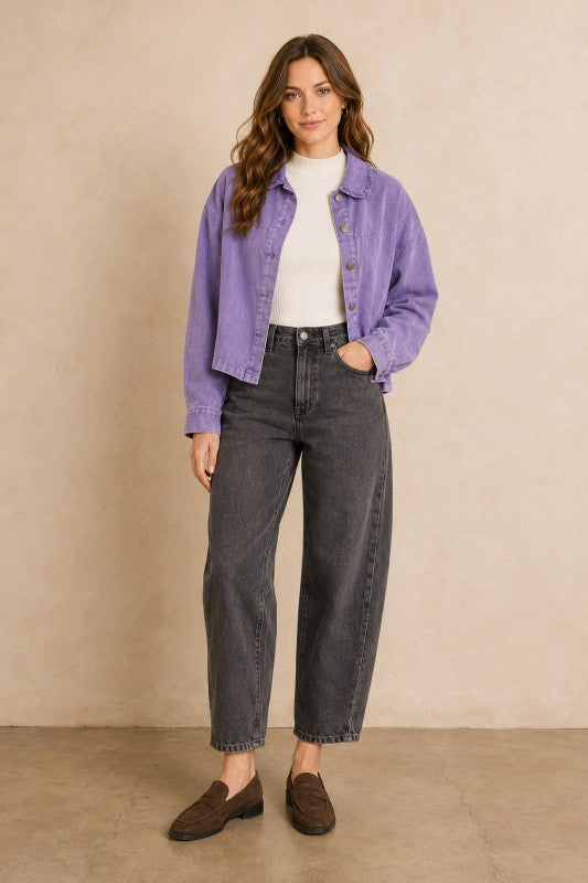 Washed Raw-Edge Collar Jacket