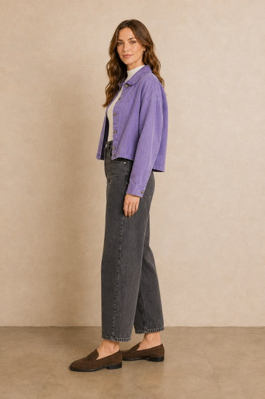Washed Raw-Edge Collar Jacket