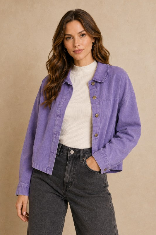Washed Raw-Edge Collar Jacket