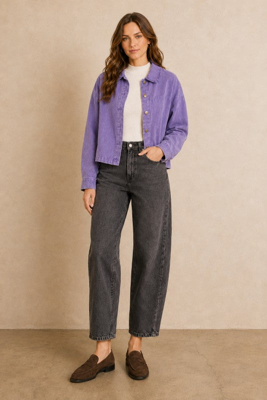 Washed Raw-Edge Collar Jacket