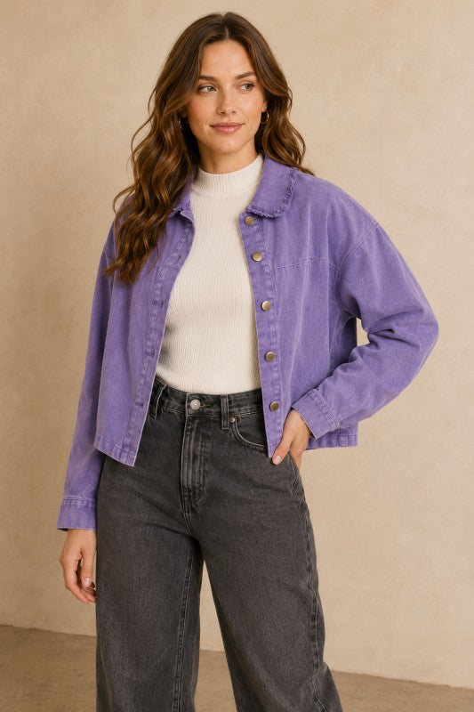 Washed Raw-Edge Collar Jacket