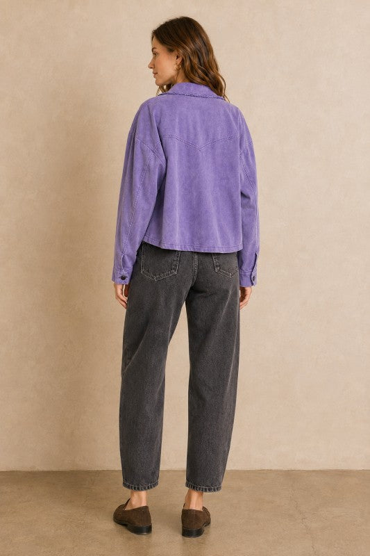 Washed Raw-Edge Collar Jacket