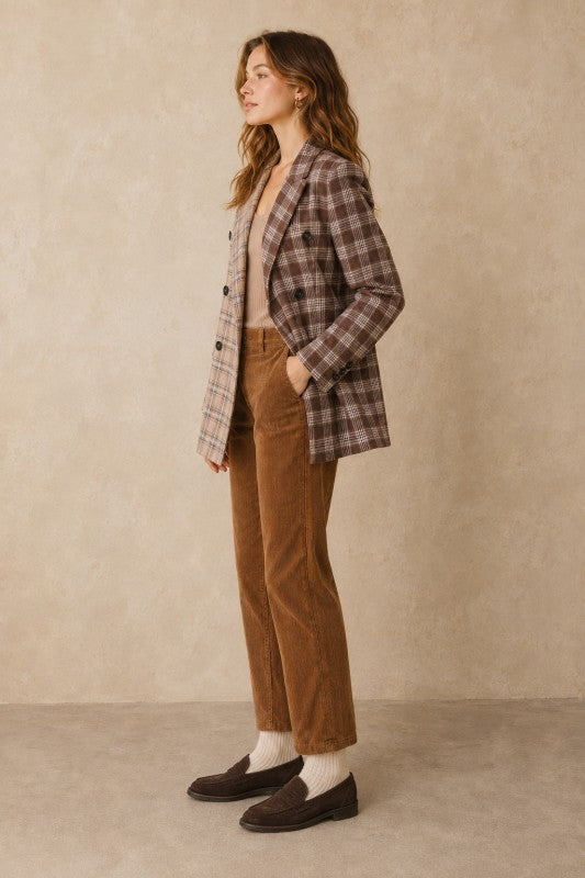 Two-Tone Plaid Double-Breasted Blazer