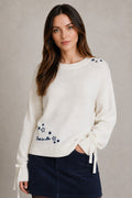 Star Embroidered Ribbed-Hem Sweater