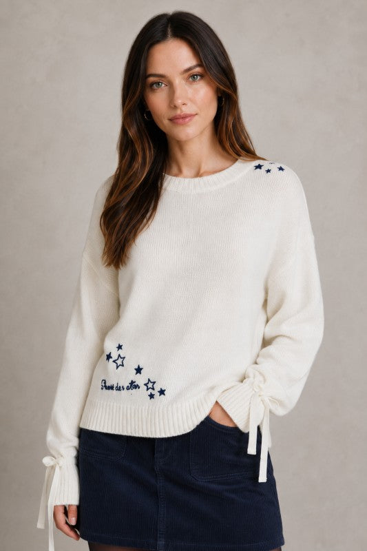 Star Embroidered Ribbed-Hem Sweater