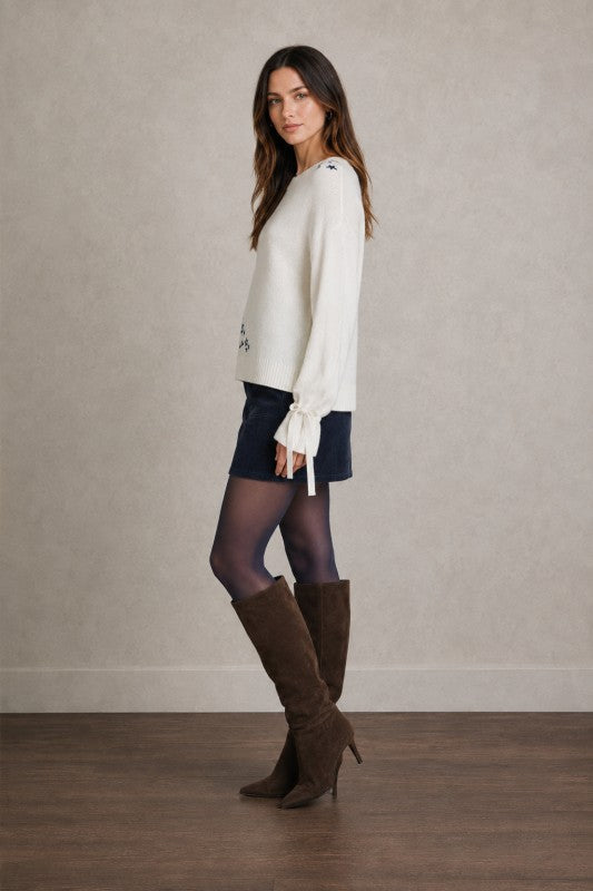 Star Embroidered Ribbed-Hem Sweater