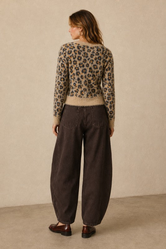 Leopard Print Fuzzy Button-Front Cardigan