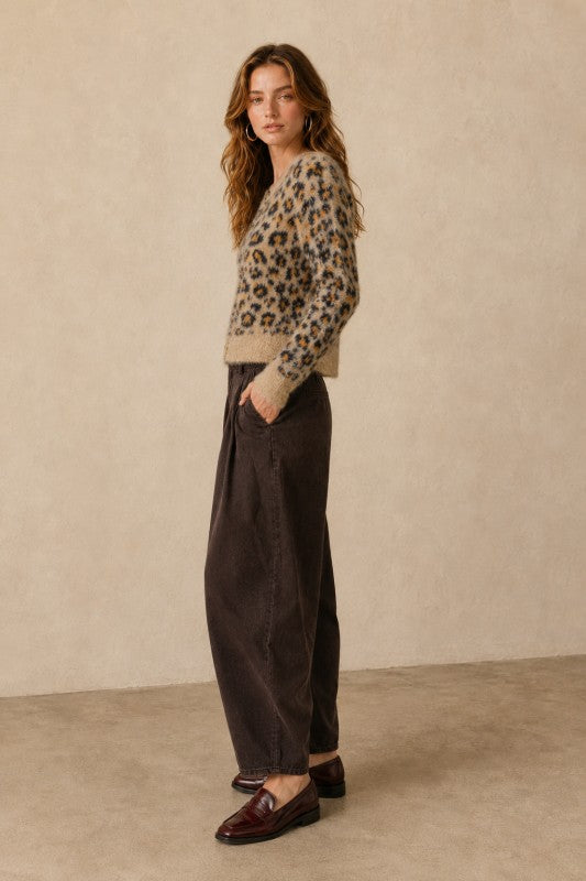 Leopard Print Fuzzy Button-Front Cardigan