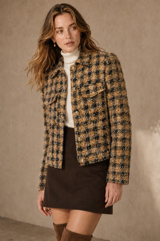 Cropped Plaid Tweed Jacket
