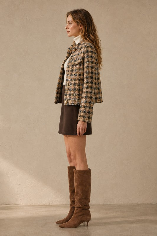 Cropped Plaid Tweed Jacket