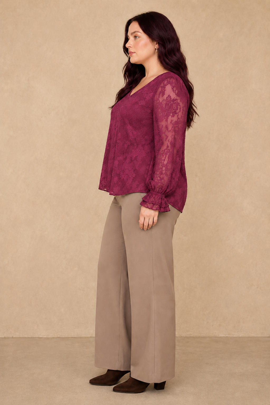 Plus Size Embossed Floral V-Neck Blouse