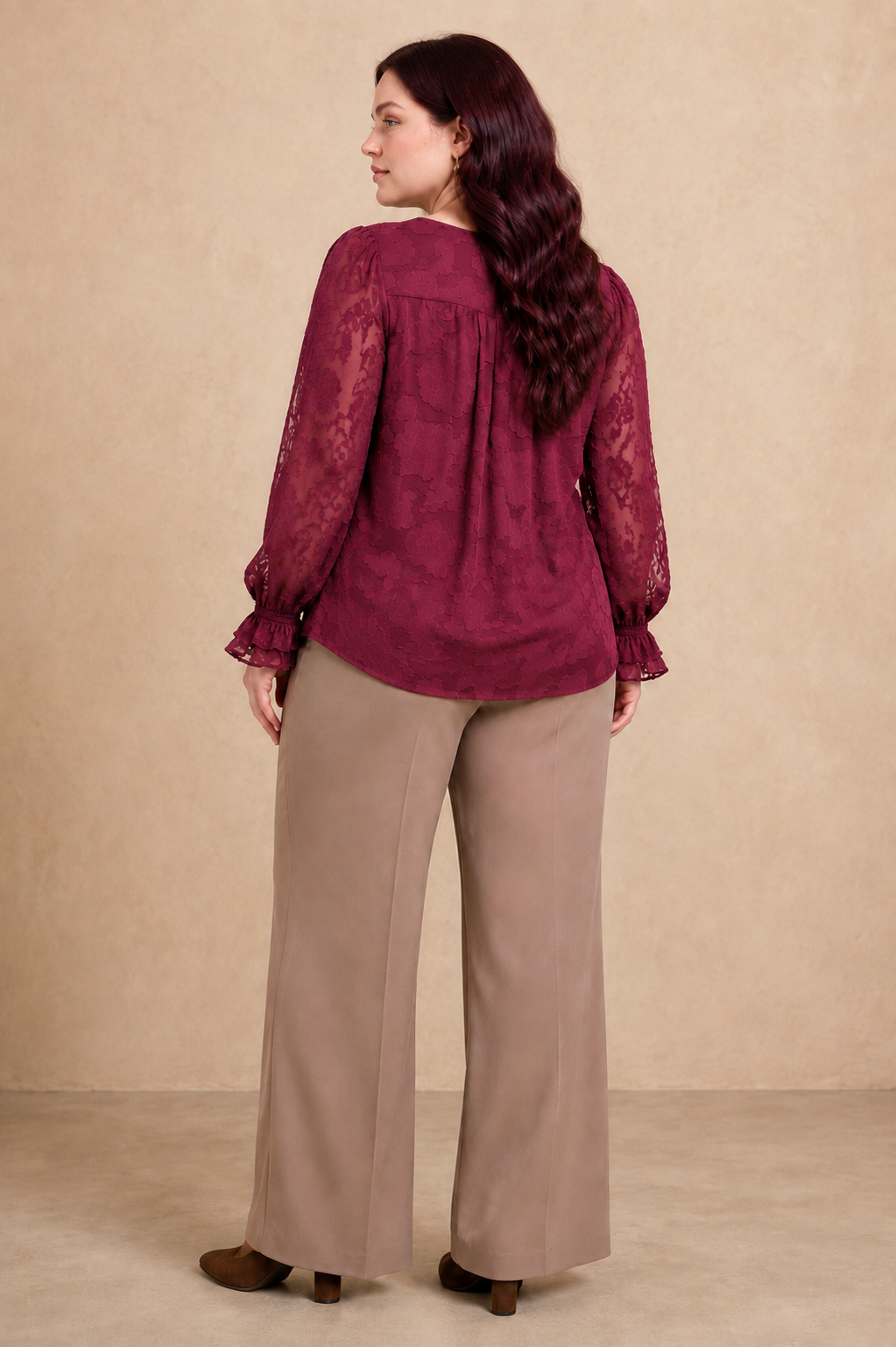 Plus Size Embossed Floral V-Neck Blouse