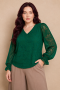 Plus Size Embossed Floral V-Neck Blouse
