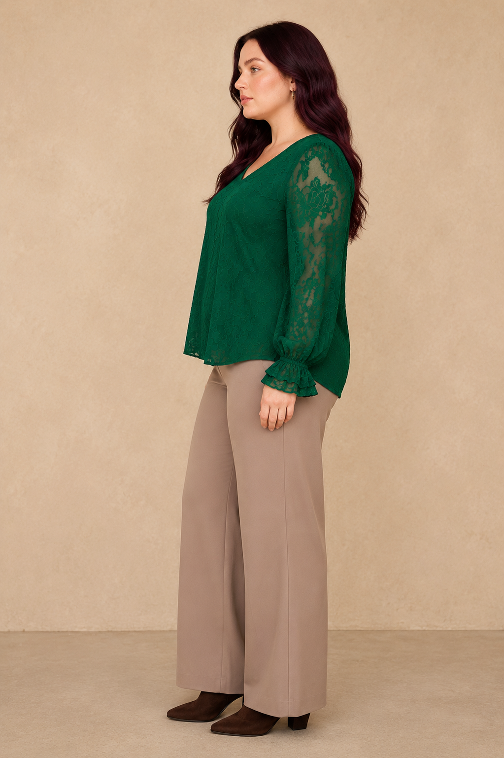 Plus Size Embossed Floral V-Neck Blouse