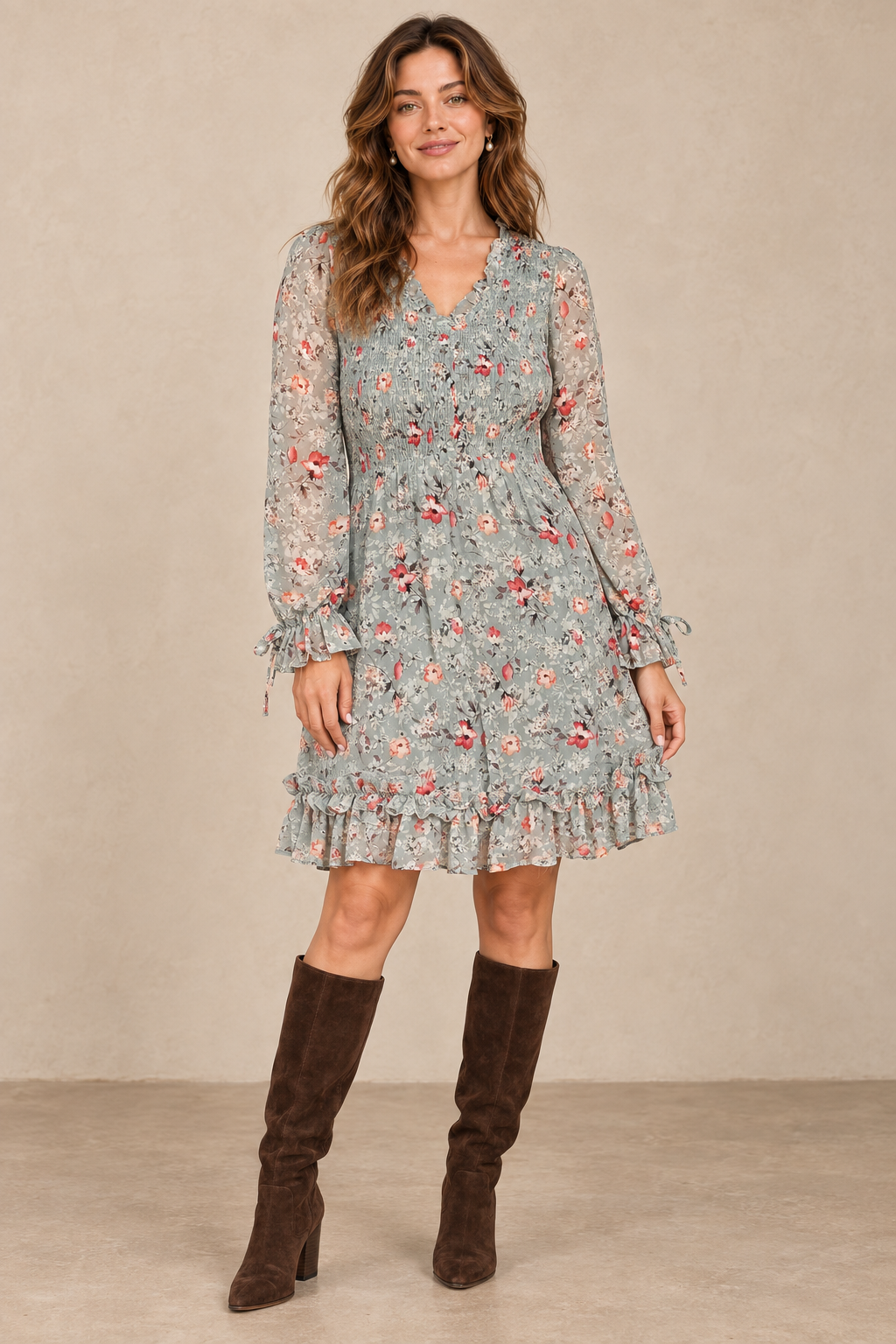 Floral Smocked-Waist Ruffle Mini Dress