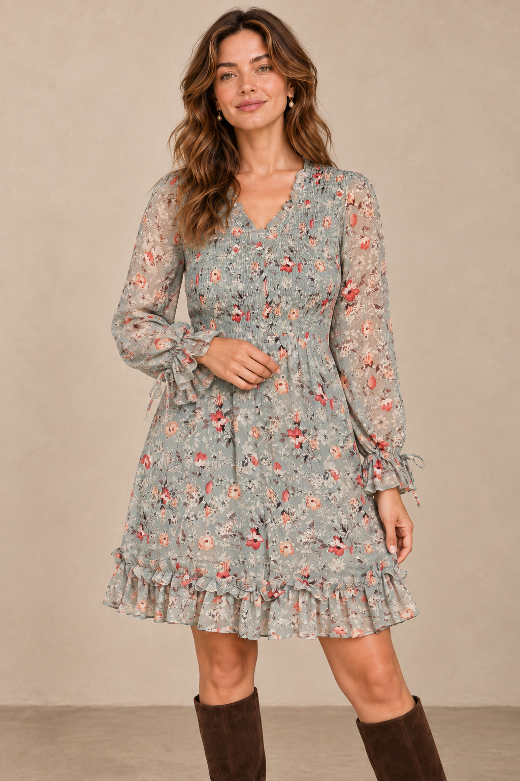 Floral Smocked-Waist Ruffle Mini Dress