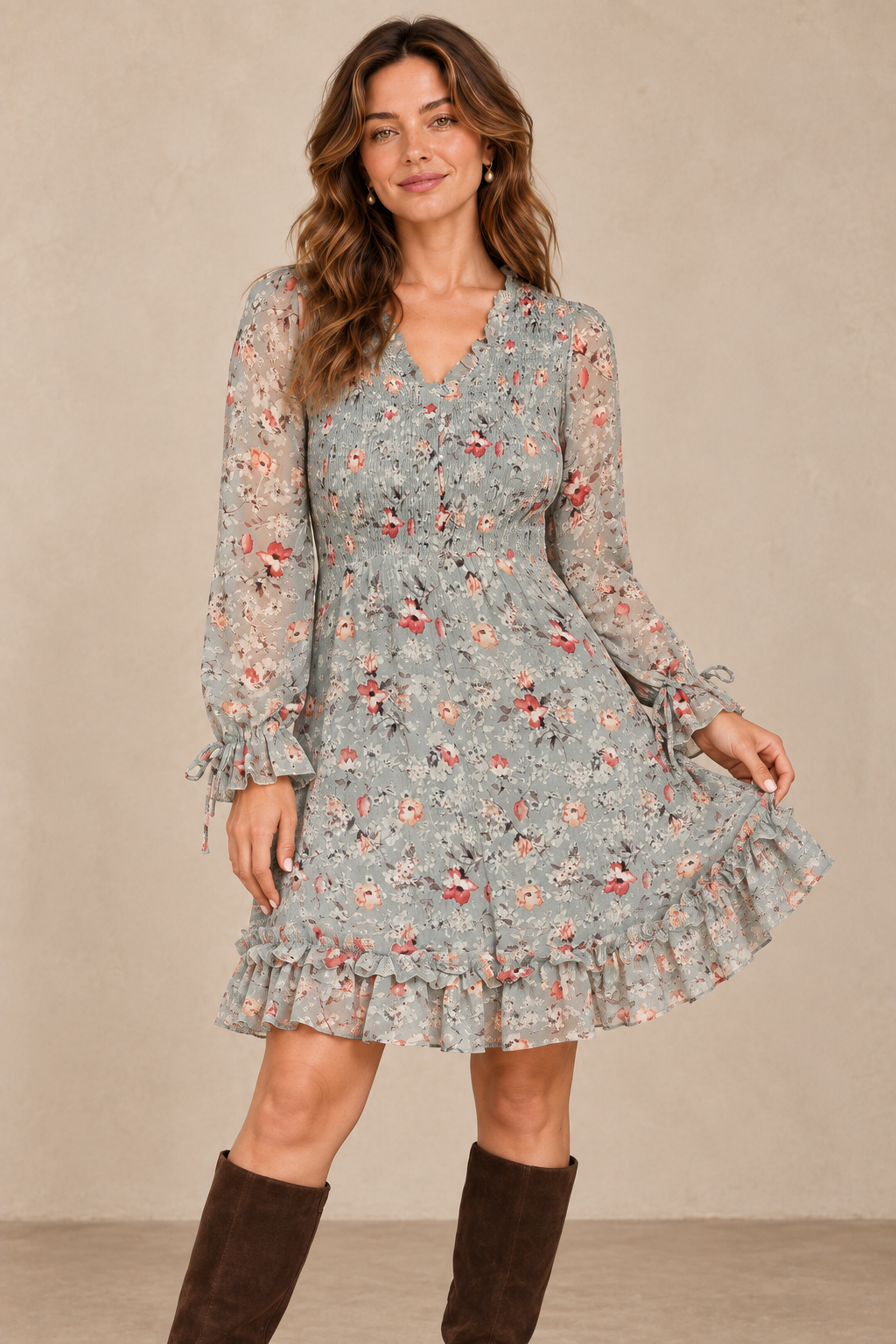 Floral Smocked-Waist Ruffle Mini Dress