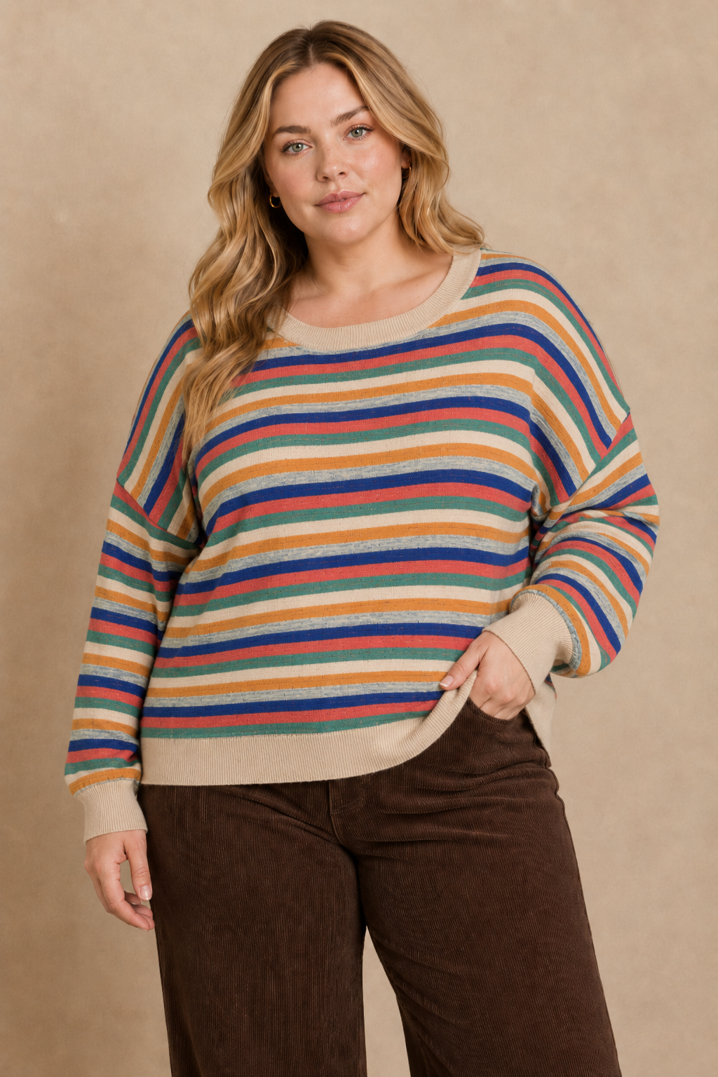 Plus Size Multicolor Striped Pointelle Sweater