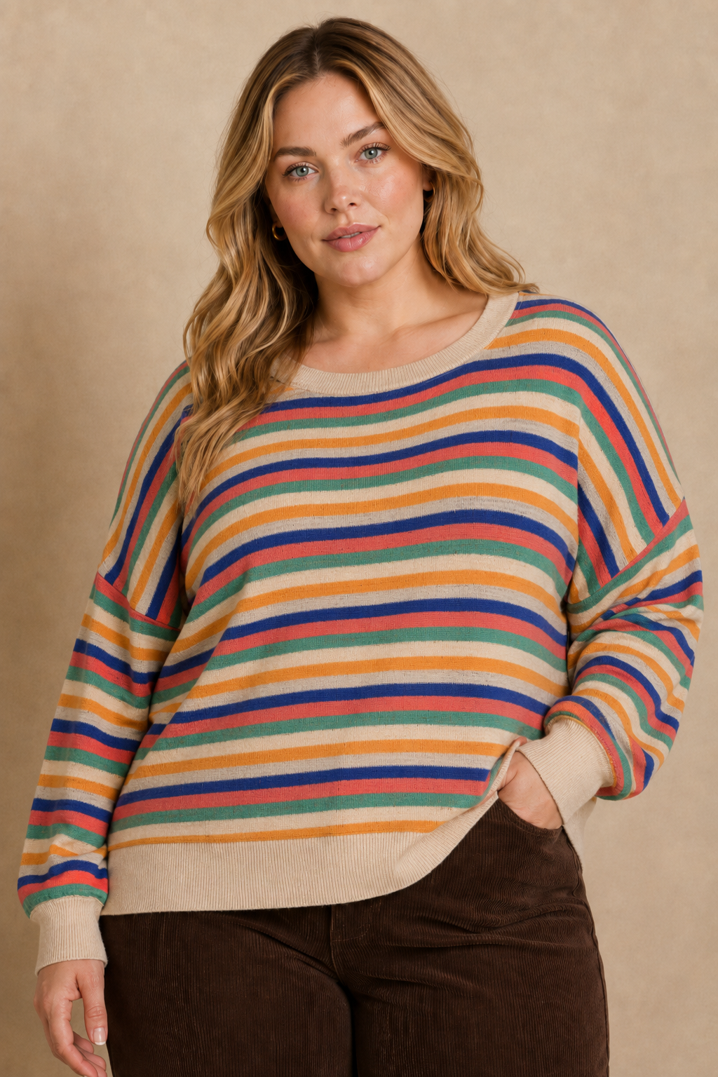 Plus Size Multicolor Striped Pointelle Sweater