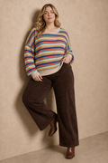Plus Size Multicolor Striped Pointelle Sweater