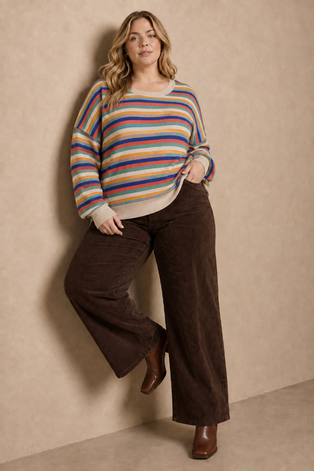 Plus Size Multicolor Striped Pointelle Sweater