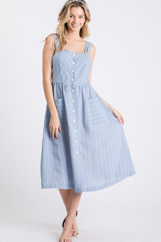 Sleeveless striped woven dress
