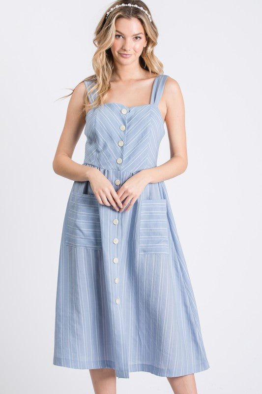 Sleeveless striped woven dress