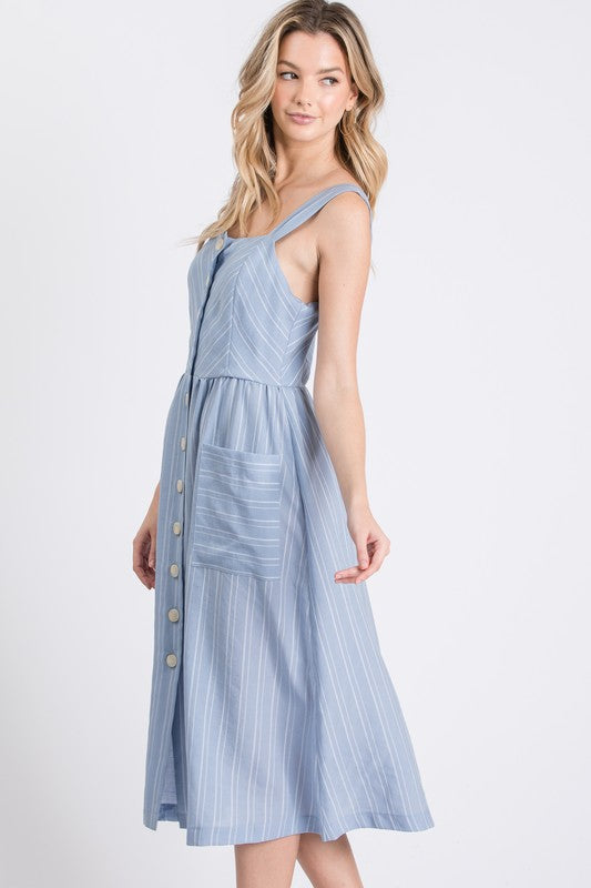 Sleeveless striped woven dress