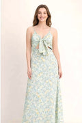 Floral Print Tie Front Cutout Maxi Dress