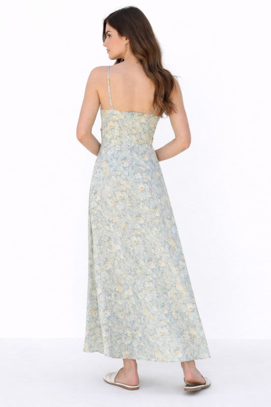 Floral Print Tie Front Cutout Maxi Dress