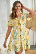 Yellow Floral Tie-Front Smocked Waist Ruffle Mini Dress