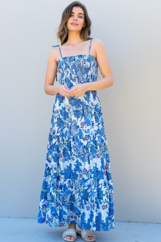 Ethnic Floral Smocked Maxi Dress