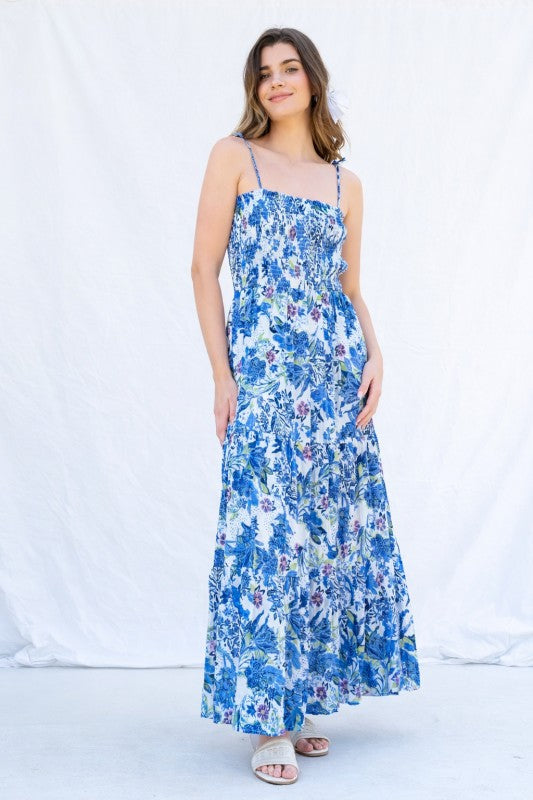 Ethnic Floral Smocked Maxi Dress