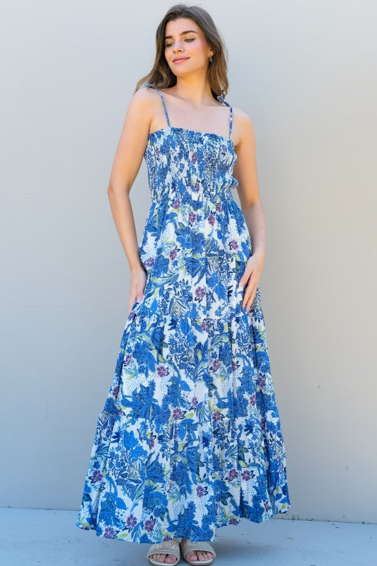 Ethnic Floral Smocked Maxi Dress