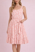 Tropical Print Sleeveless Sundress with Tie Waist