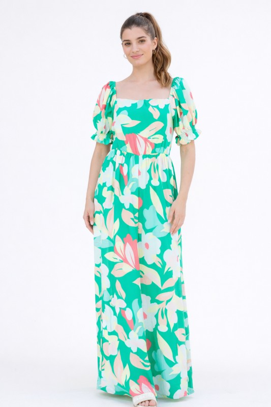 Square neck puff short sleeve jumpsuit