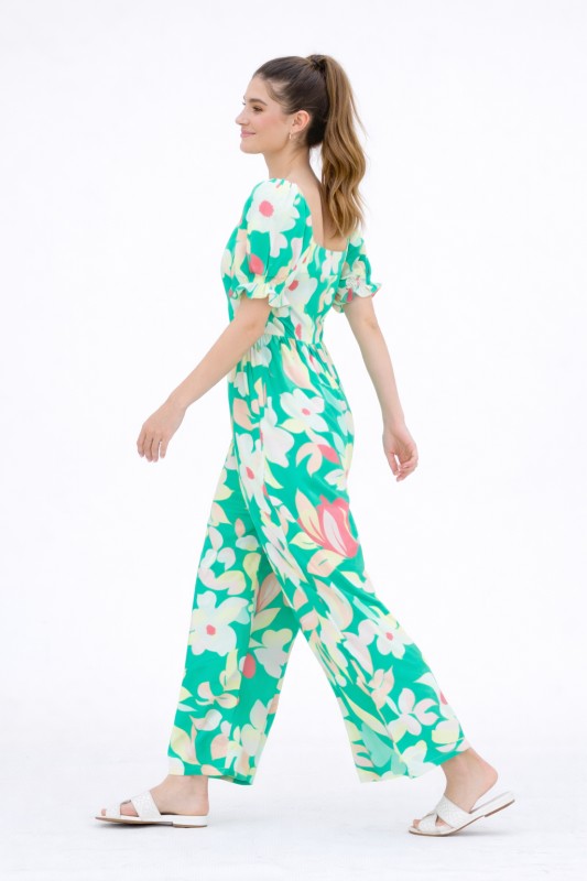 Square neck puff short sleeve jumpsuit