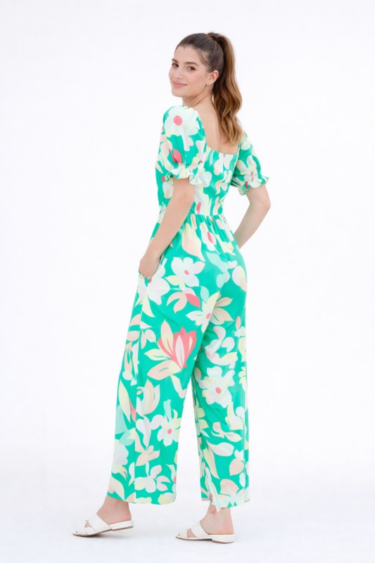 Square neck puff short sleeve jumpsuit