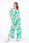 Square neck puff short sleeve jumpsuit