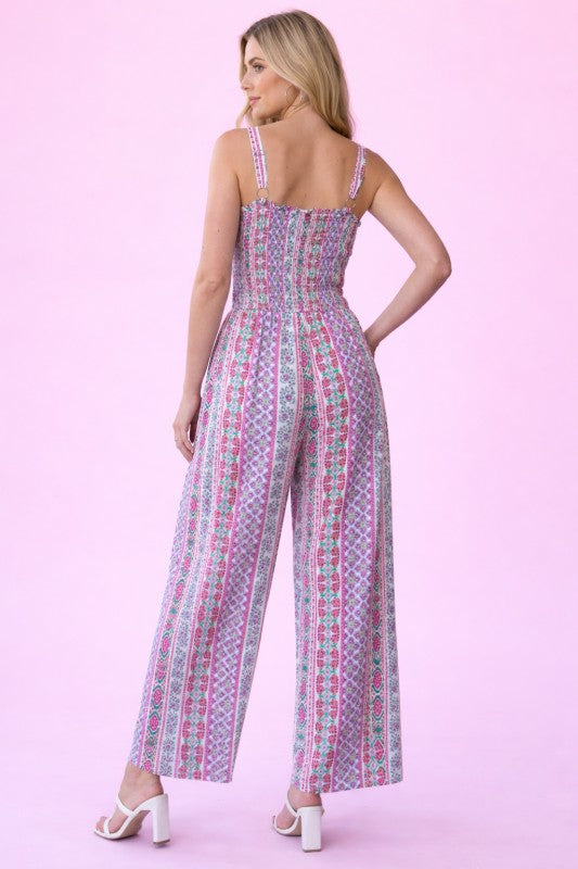 Smocked Bodice Boho Wide-Leg Jumpsuit