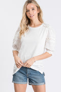 Lace Trim Balloon Sleeve Top