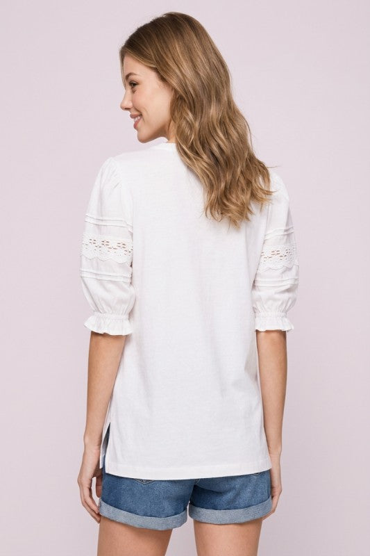 Lace Trim Balloon Sleeve Top