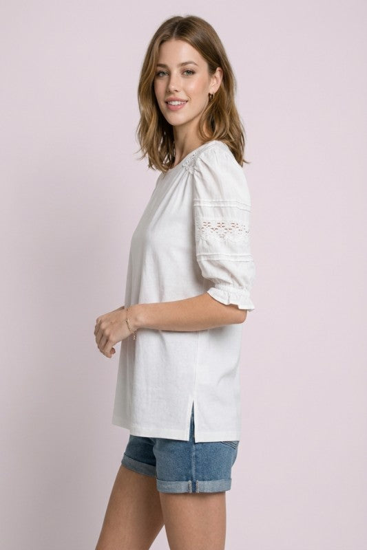 Lace Trim Balloon Sleeve Top