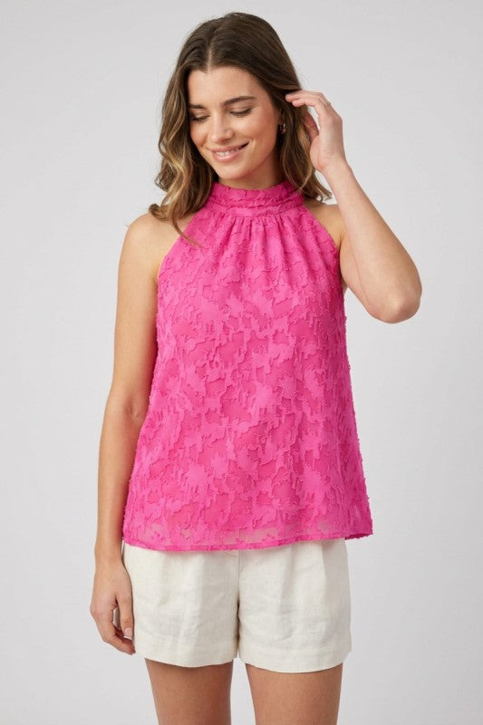 Textured Jacquard Halter Neck Top